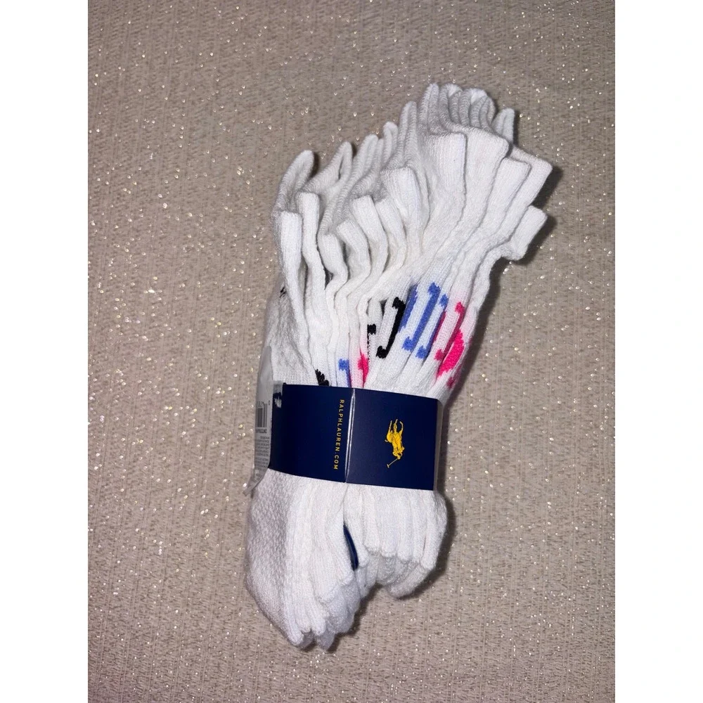 Polo Ralph Lauren No Show Socks 9-11 White New 6-Pack Embroidered Pony Logo